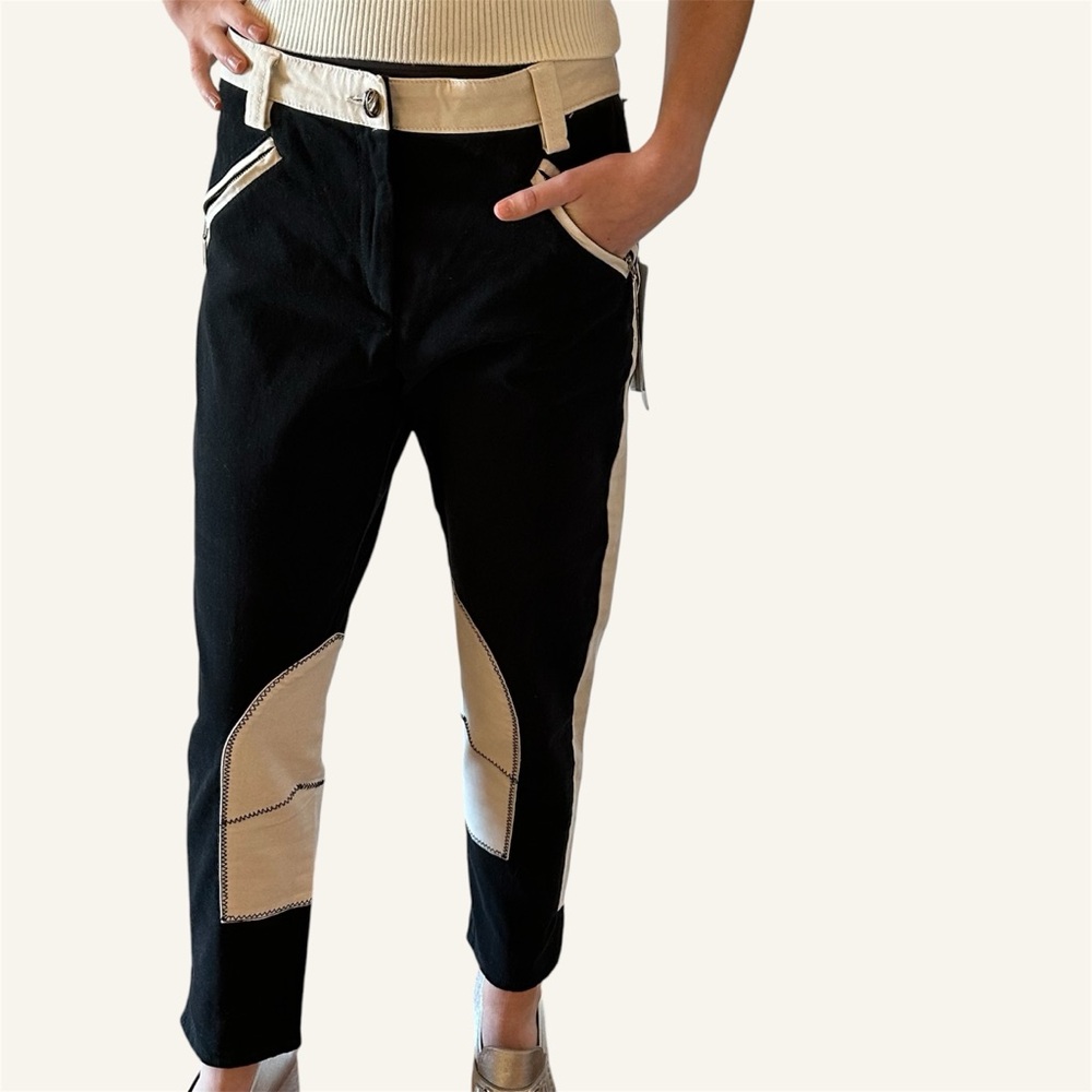 ELISA CAVALETTI Equestrian Style Stretch Cotton Black and White Pants🌸